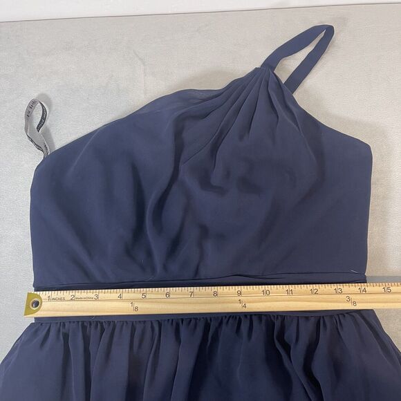 Alfred Angelo Dress Women 12 Navy Blue Bridesmaid One-shoulder chiffon mini Glam - Picture 10 of 11